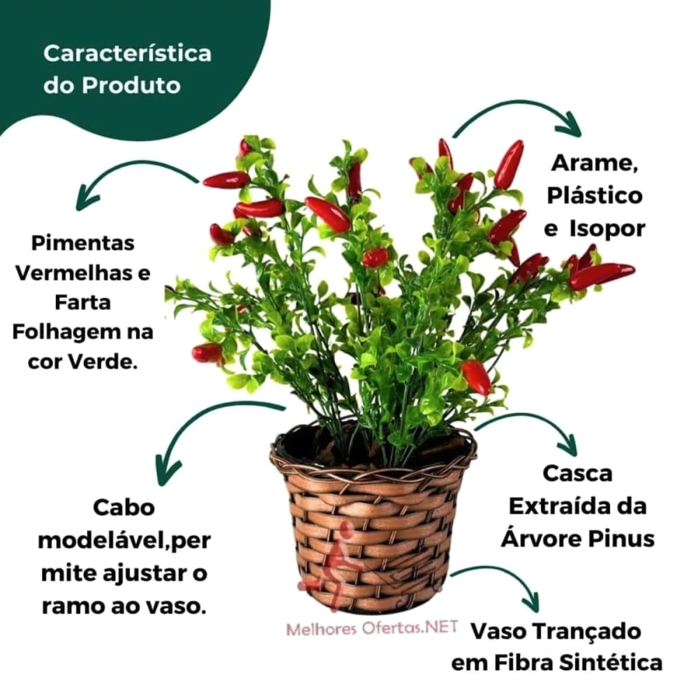Planta Ornamental Realista Veltrano Pimenteira Decorativa em Fibra Orgânica